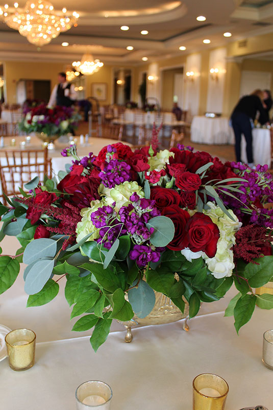 Purple and Red: Overbrook Golf Club, Tish Long Wedding Flowers