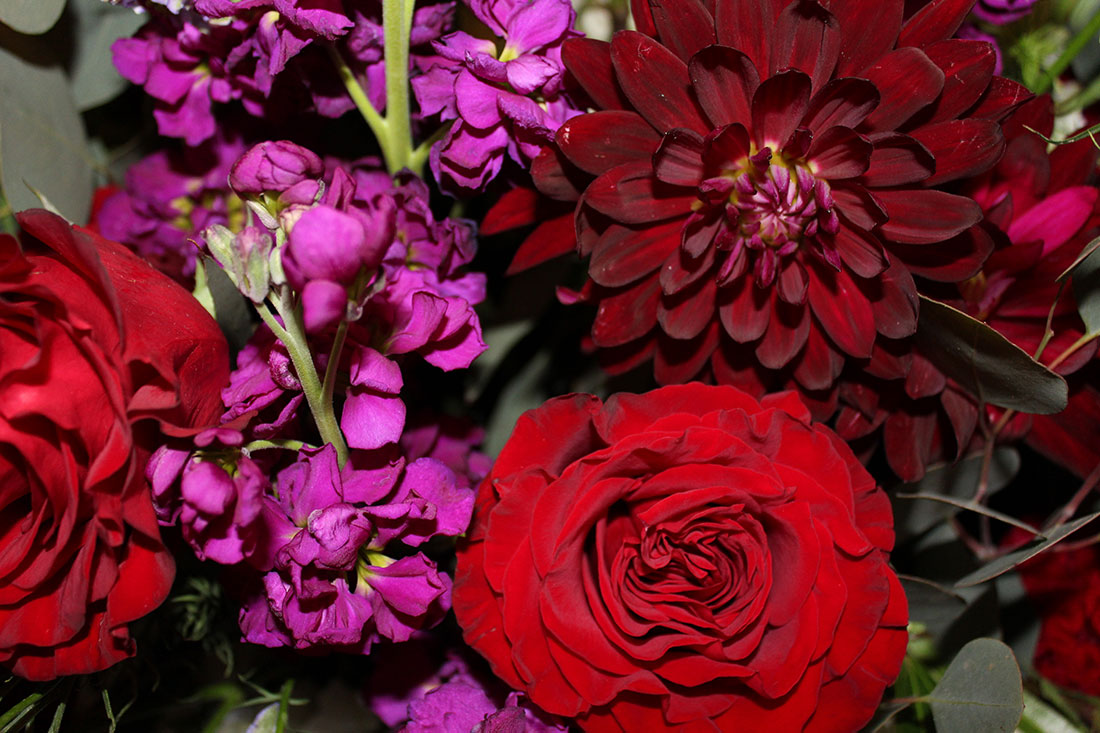 Purple and Red: Overbrook Golf Club, Tish Long Wedding Flowers