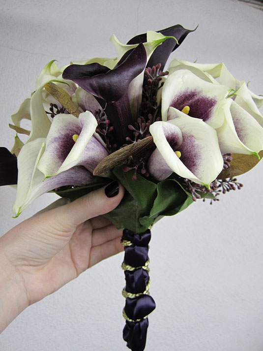 Purple and Cream Calla Lilies: Private Home, Tish Long Wedding Flowers