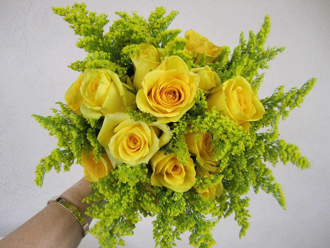 Yellow and Green Bouquets: Private Home, Tish Long Wedding Flowers