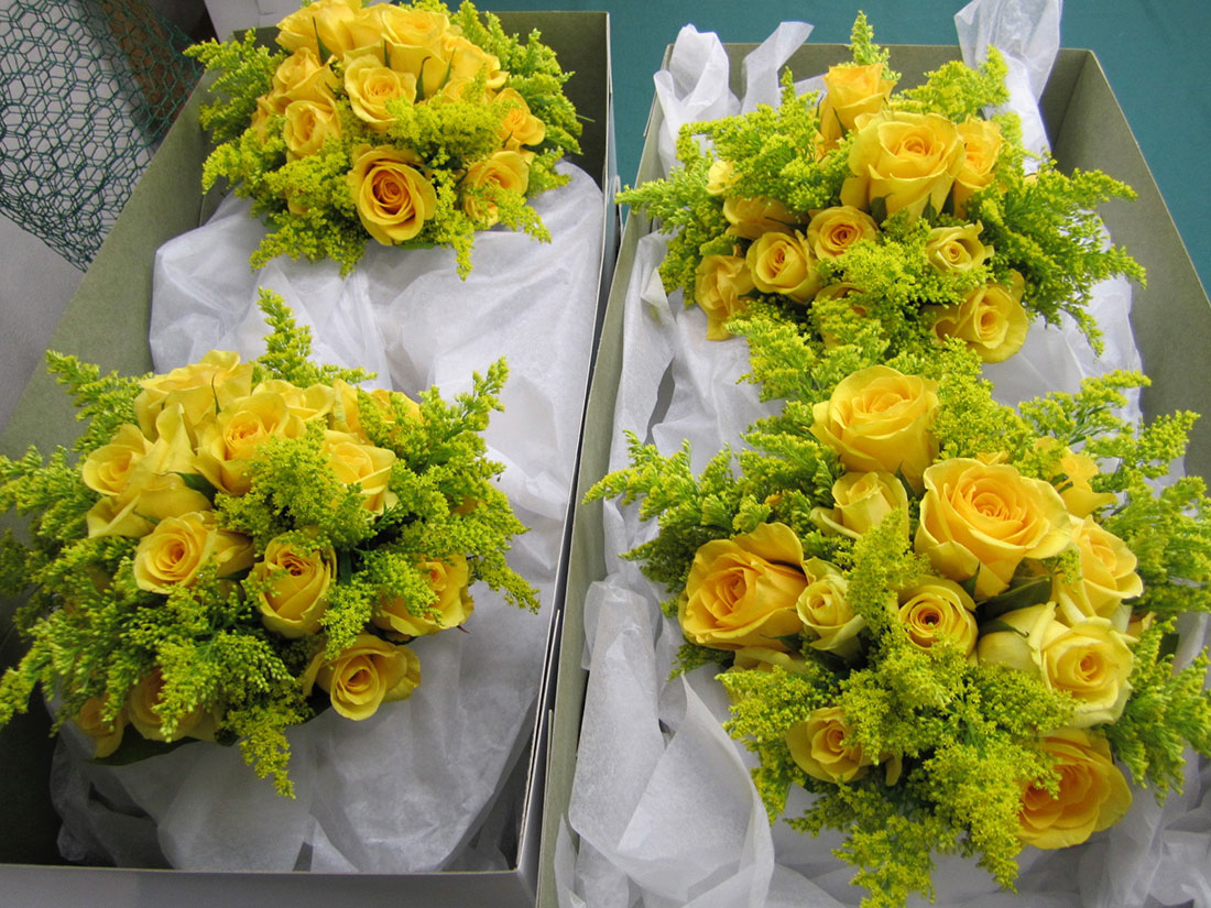 Yellow and Green Bouquets: Private Home, Tish Long Wedding Flowers