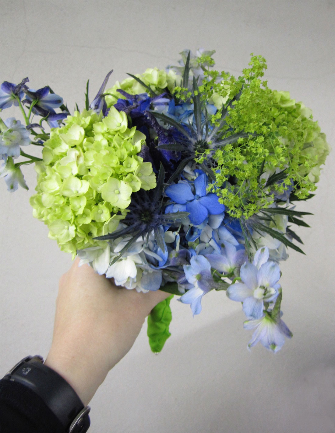 Blue and Green Bouquets: Private Home, Tish Long Wedding Flowers