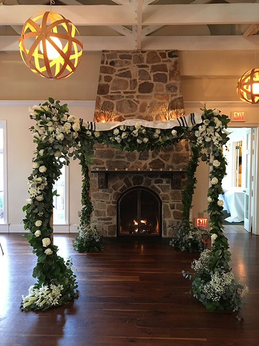 White and Green Chuppah: Pomme Radnor, Tish Long Wedding Flowers