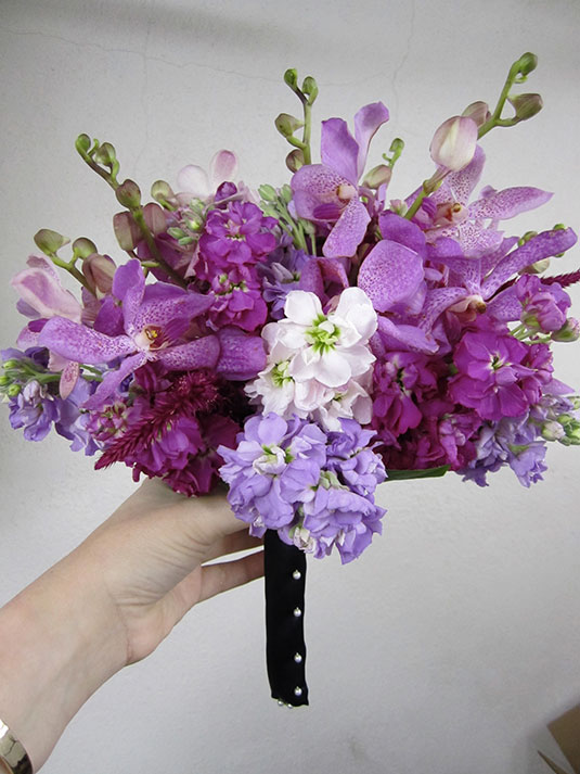 Purple Orchid Bouquets: Private Home, Tish Long Wedding Flowers